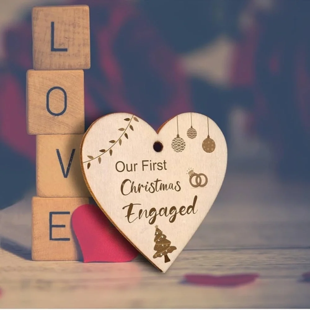 NEW Our First Christmas Engaged Wood Picture Frame, Display Two 6x4 Inch